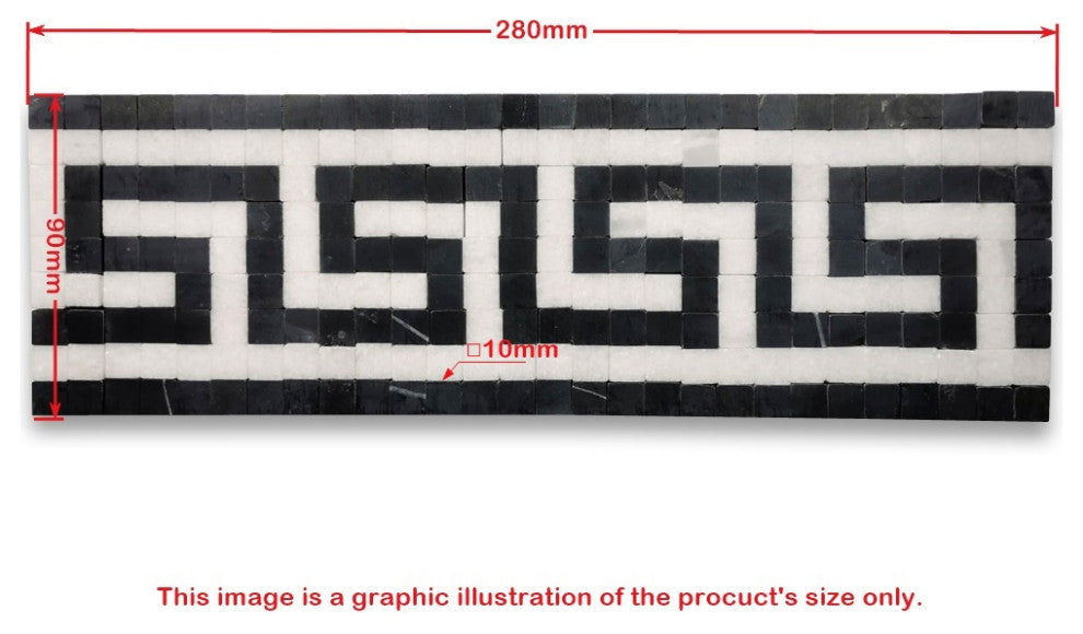 Greek Key Thassos White Nero Marquina Black Marble Mosaic Border Tile, 1 piece