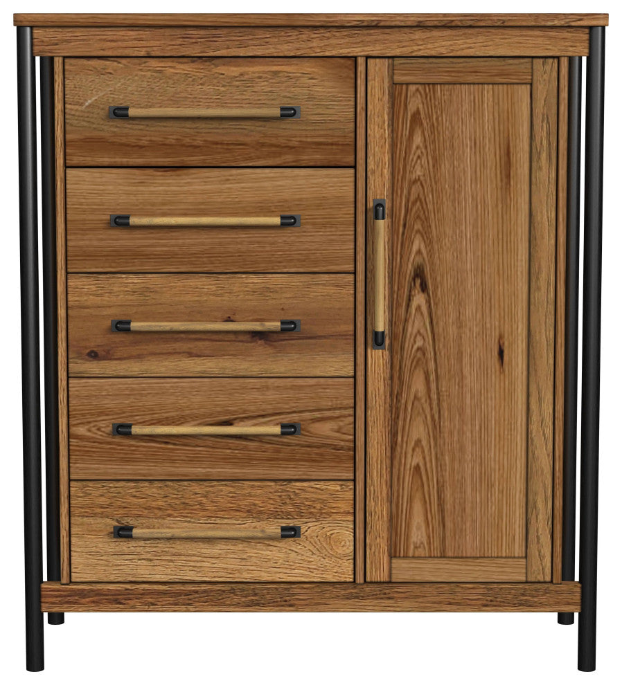 Norcross 5-Drawer Rubberwood Chest, Hickory