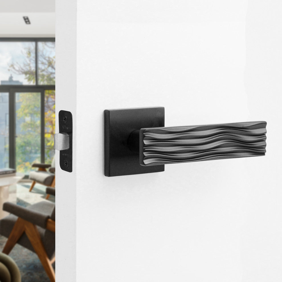 Modern Heavy Duty Designer Interior Door Lever - Ridge Collection, Matte Black, Passage Left Hand