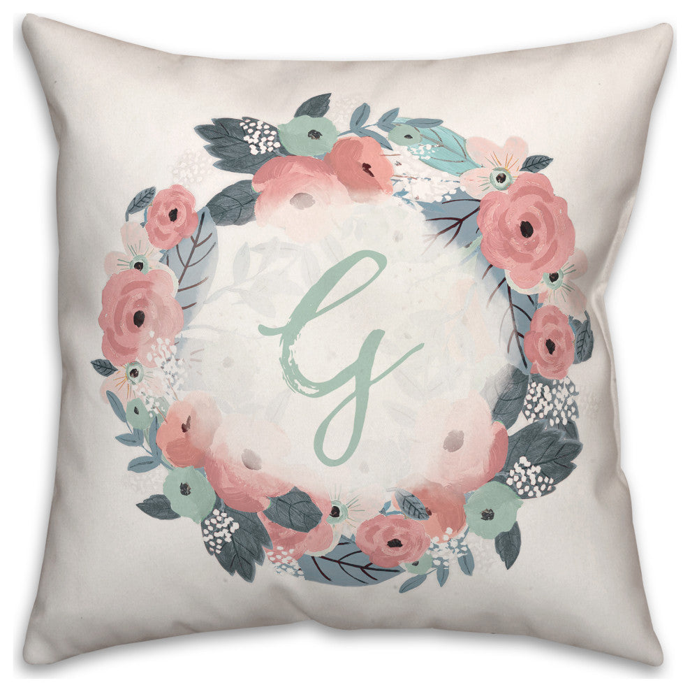 G Monogram Wreath 18x18 Spun Poly Pillow