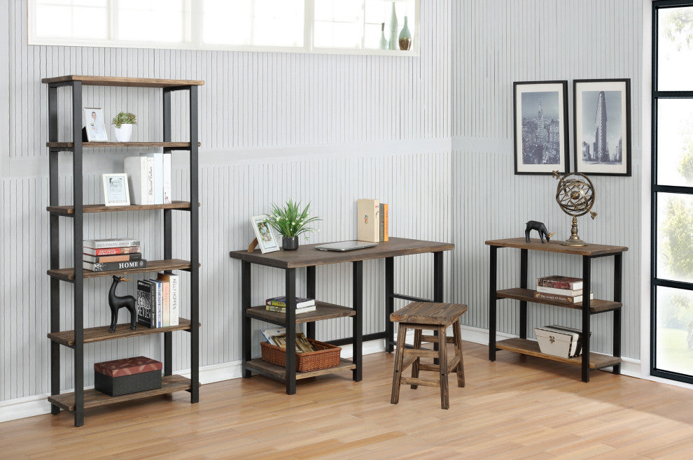 Pomona 31"H 2-Shelf Metal and Solid Wood Under-Window Bookcase