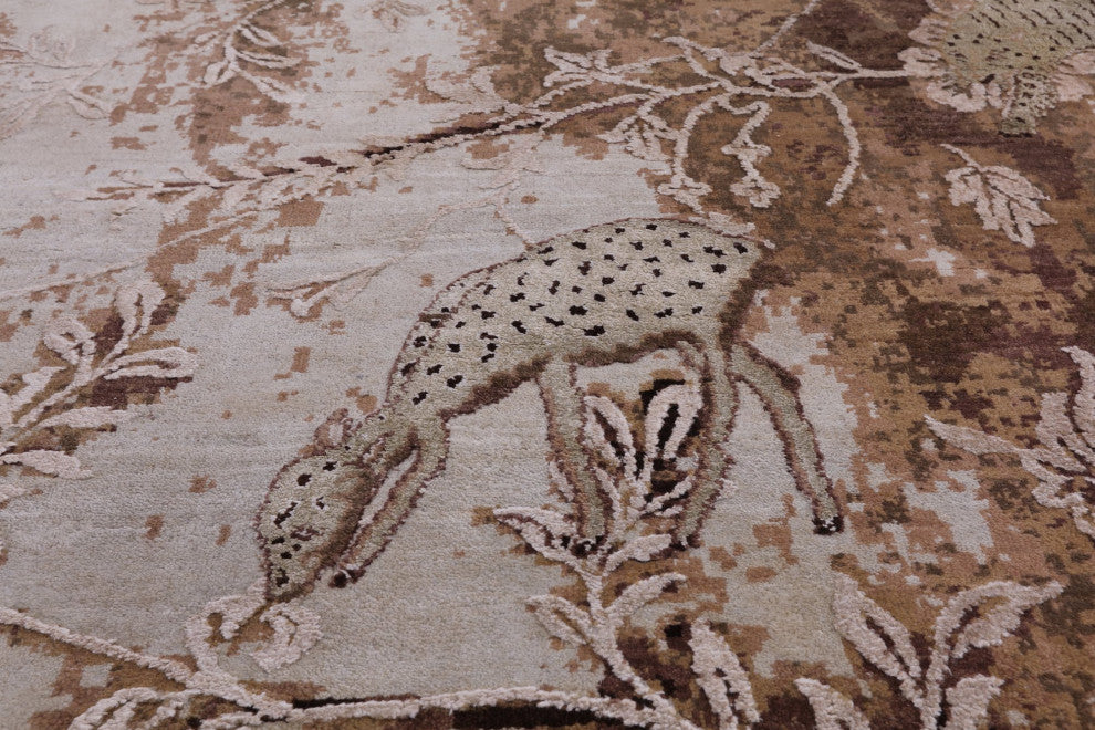 Hand Knotted Modern Wildlife Wool and Silk Rug 8' 2" X 10' 2" Q7085