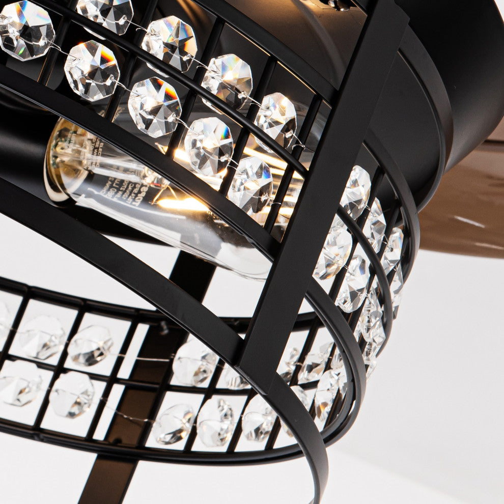 35.83 in Crystal Ceiling Fan with 3 Retractable Blades and Remote