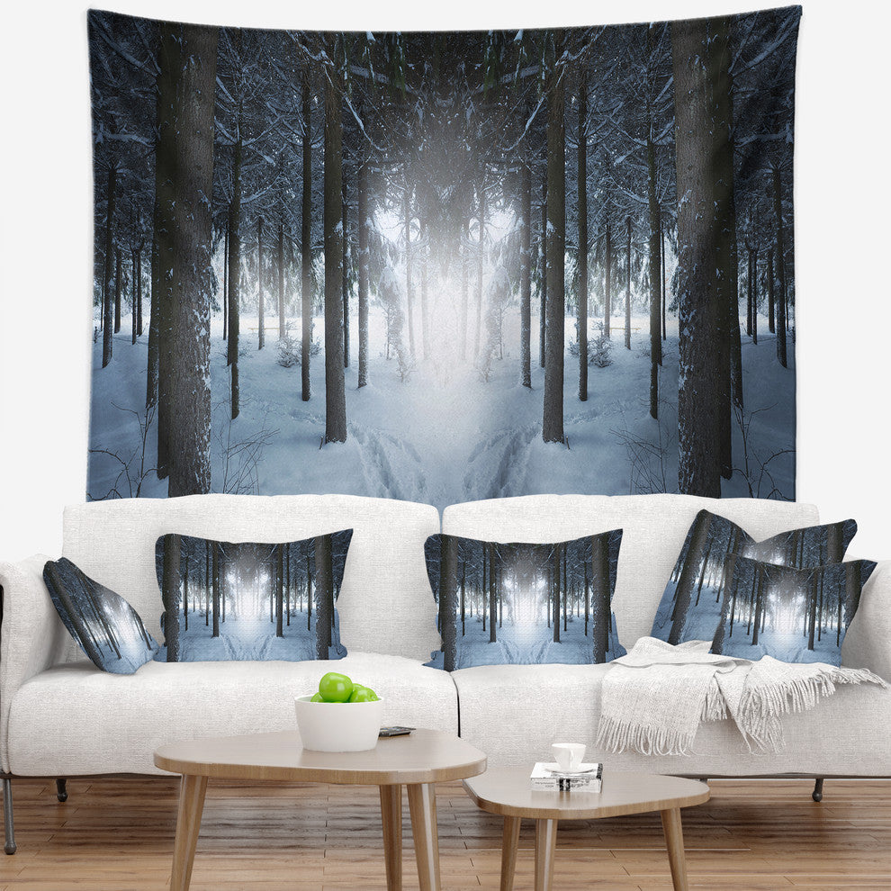 Winter Forest with Dark Woods Landscape Wall Tapestry, 60"x50"