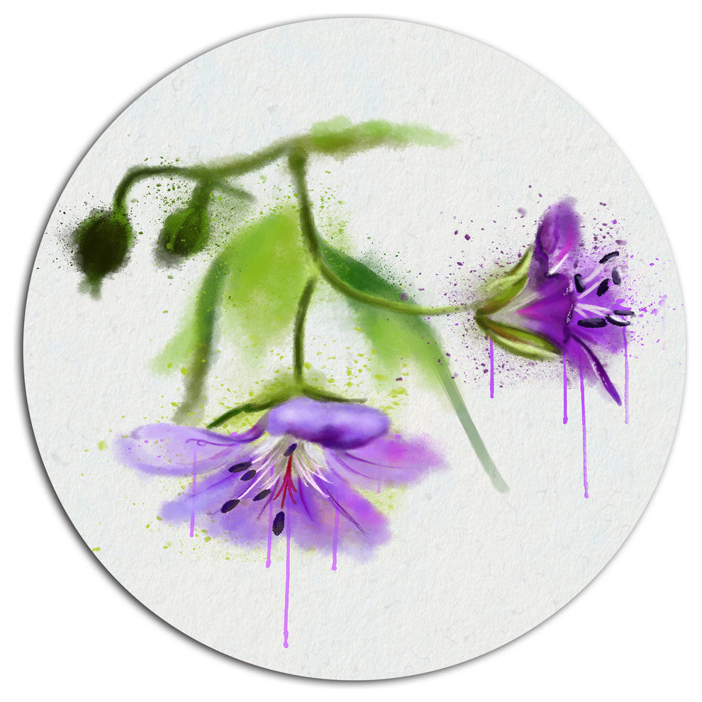 Beautiful Blue Flowers With Stem, Floral Large Disc Metal Wall Art, 11"