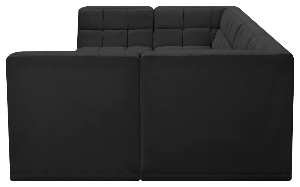 Relax Velvet Upholstered 6-Piece U-Shaped Modular Sectional, Black