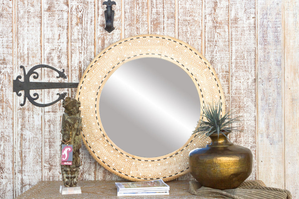 Bleached Farmhouse Zellige Round Inlay Mirror