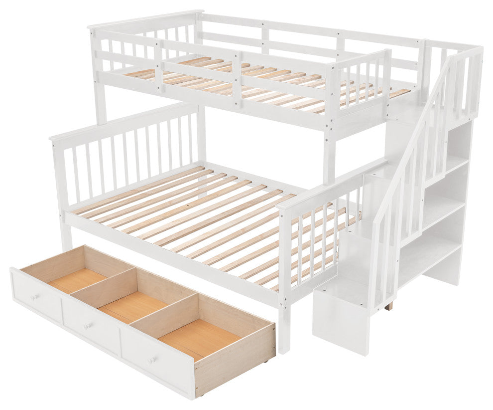 Gewnee Stairway Twin-Over-Full Bunk Bed with Drawer in White