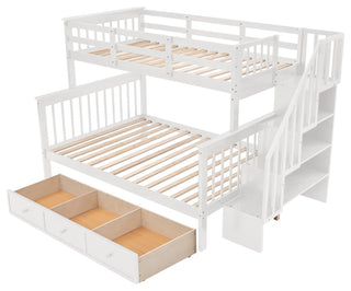 Gewnee Stairway Twin-Over-Full Bunk Bed with Drawer in White