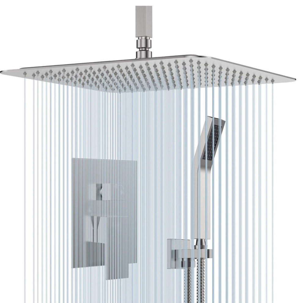 Ceiling Mounted Shower System Set With 10" Rain Shower Head, Brushed Nickel