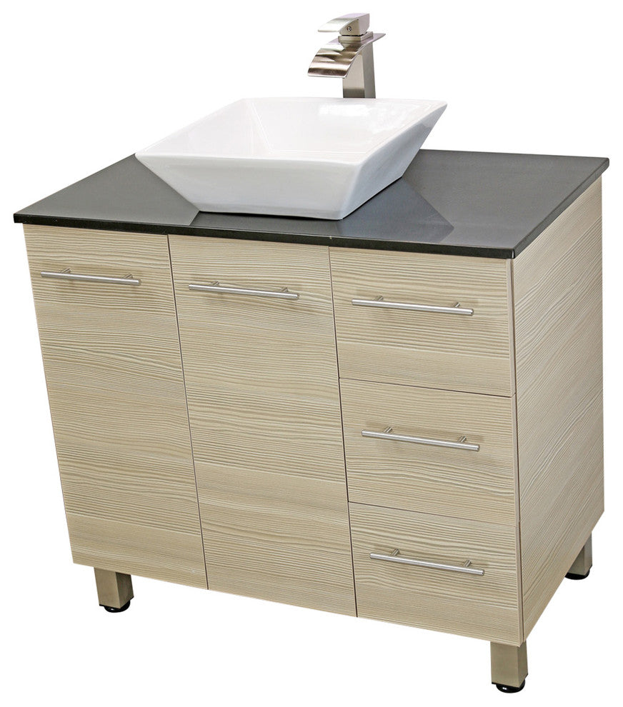 Windbay 36" Free Standing Vanity, Tan, Black Stone Countertop
