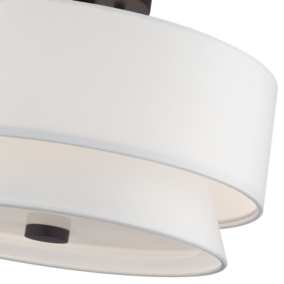 Fontana 3 Light Bronze Large Semi-Flush with Hand Crafted Off-White Shades