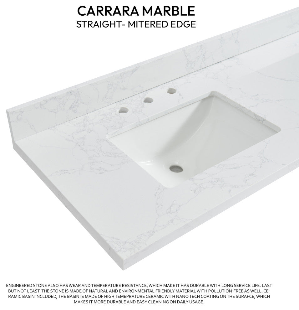 Jaen Composite Stone Vanity Top With Ceramic Sink, Grain White, 73"