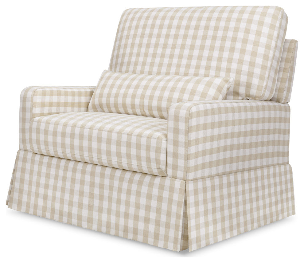Crawford Pillowback Chair and a Half Comfort Swivel Glider, Tan Gingham