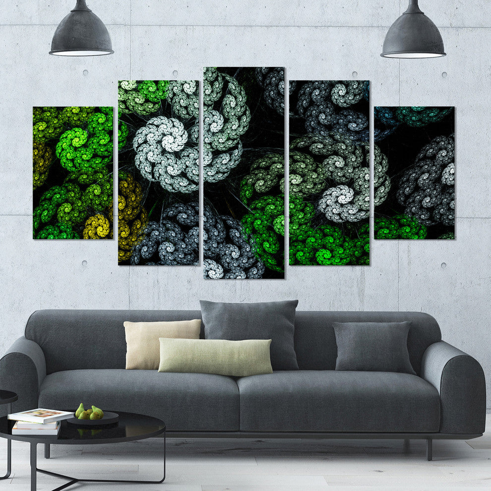 Bright Exotic Spiral Flowers, Contemporary Wall Art Canvas, 60"x32", 5 Panels