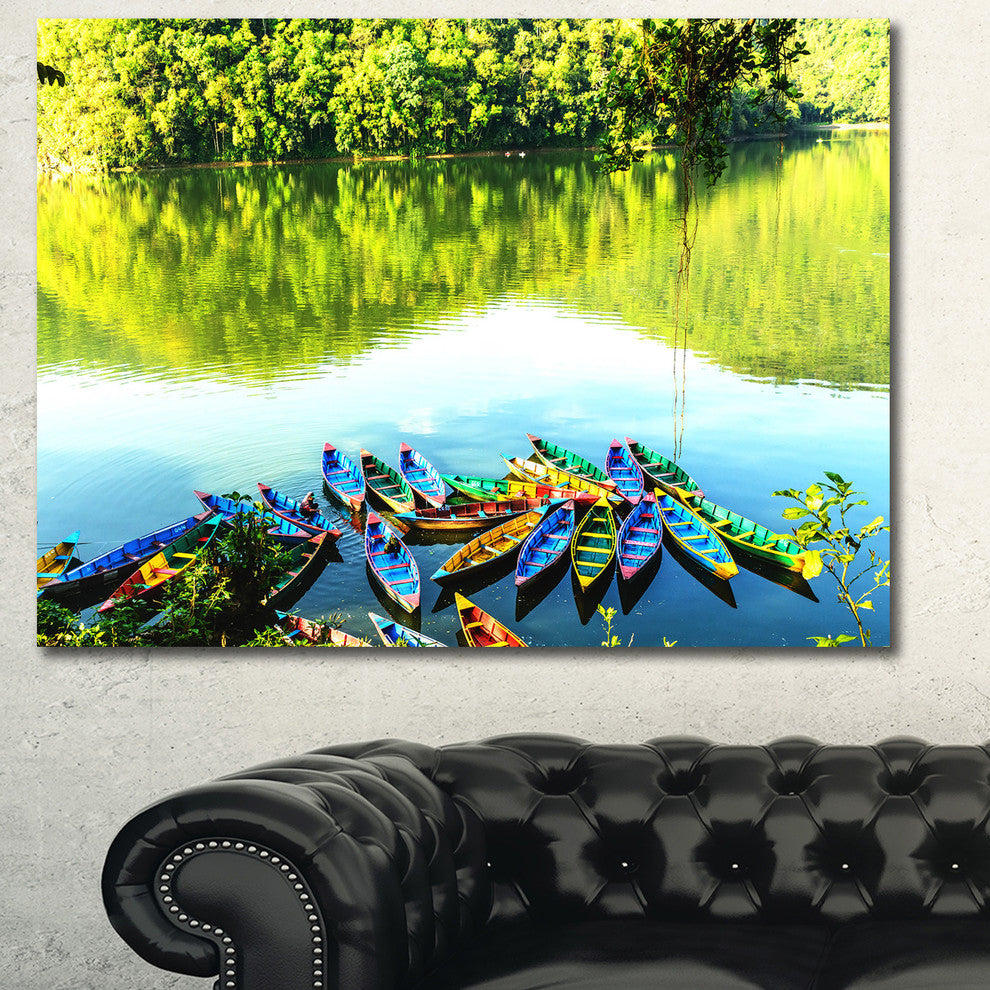Boats in the Lake Pokhara Nepal, Boat Canvas Art Print, 40"x30"