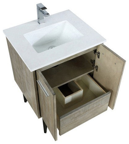 Lancy Modern Rustic Acacia 24" Square Sink Bathroom Vanity, Monte Chrome Faucet