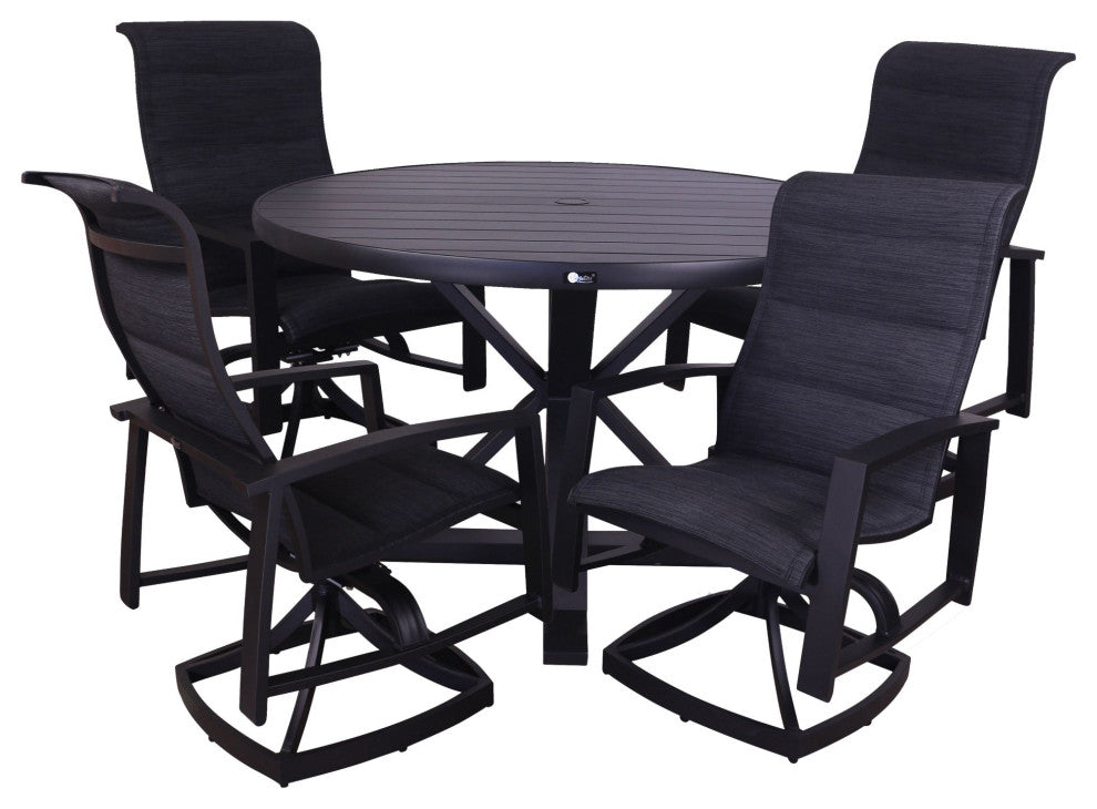 Courtyard Casual Santorini Black 5-Piece Motion 54" Round Padded Dining Set