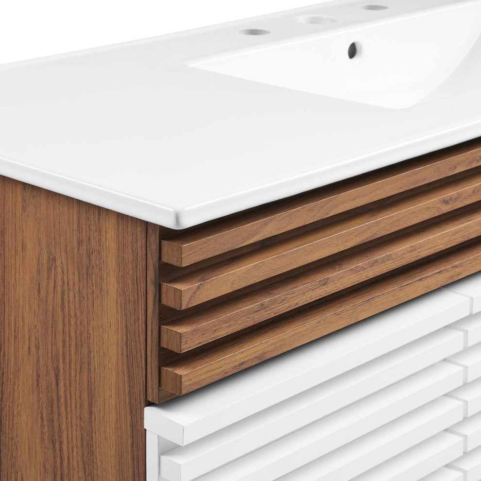 Render 48" Single Sink Bathroom Vanity, White Walnut White