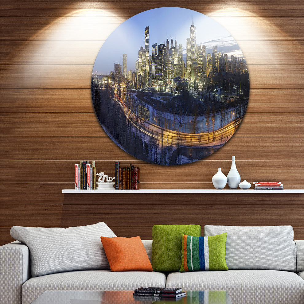 Downtown Calgary, Cityscape Photo Round Metal Wall Art, 36"