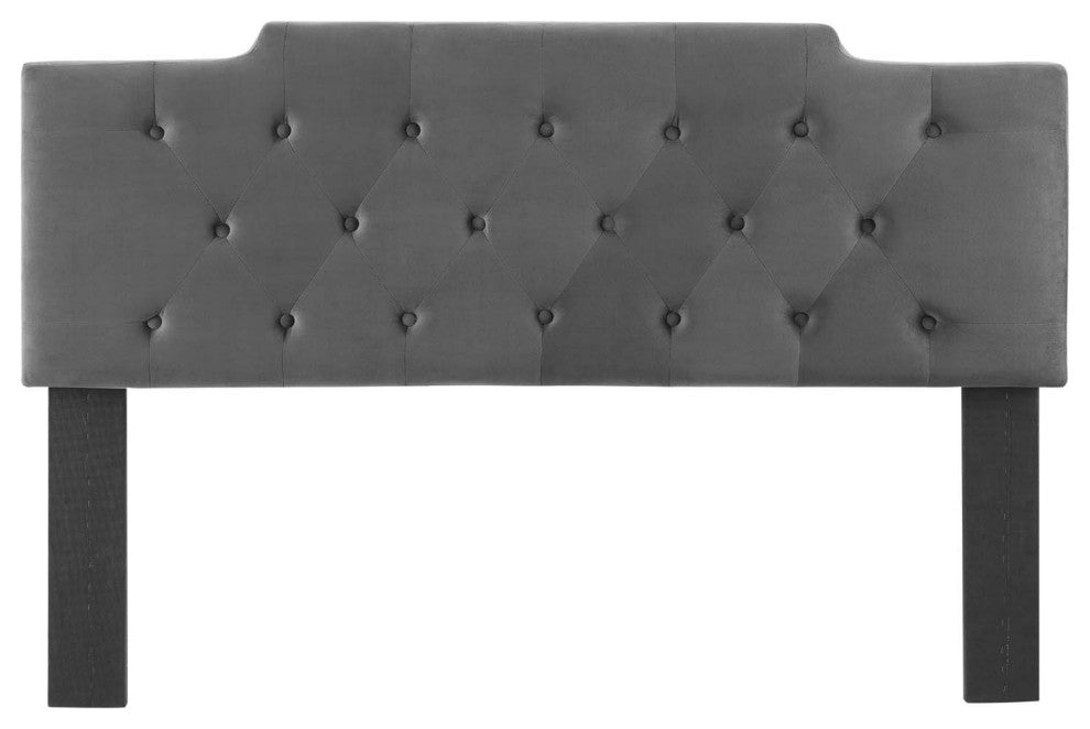 Tufted Headboard, Full Queen Size, Velvet, Dark Gray, Modern Contemporary