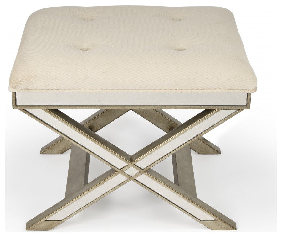 Mirrored X Frame Vanity Stool