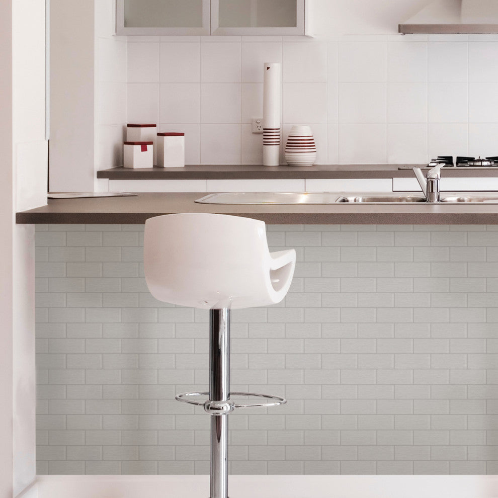 Metro Brushed Silver Peel & Stick Backsplash Tiles, Panel