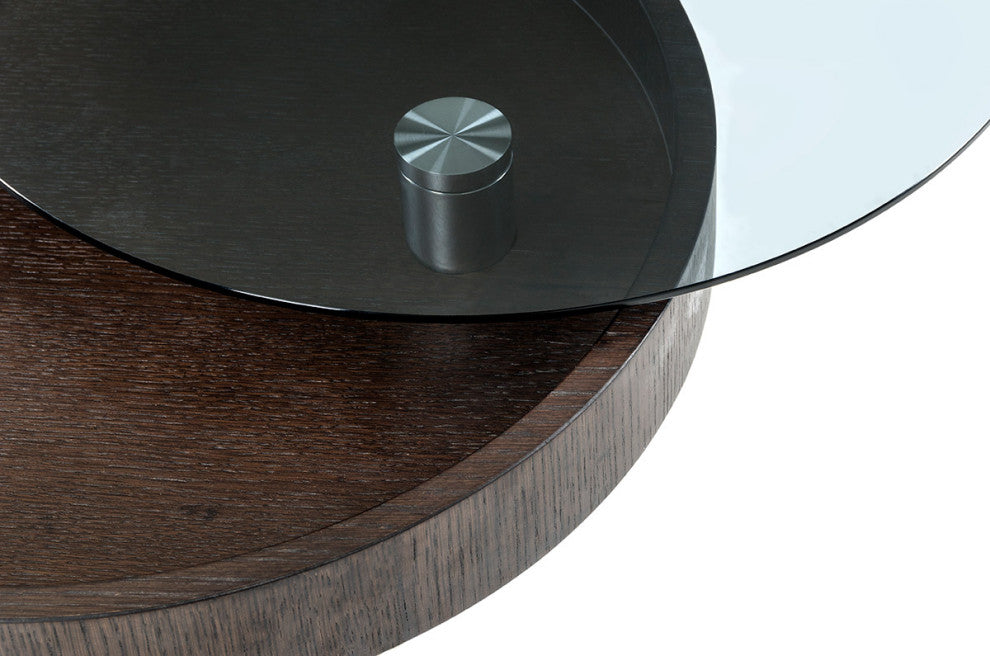 22" Brown Oak Veneer Round End Table