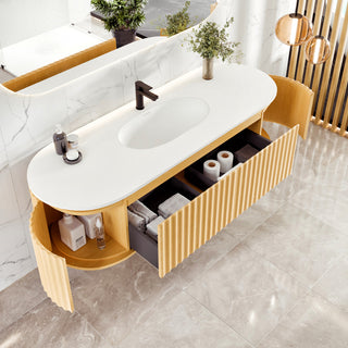 Eviva Haven 64" Oak Wallmount Vanity With White Solid Surface Integrated Top