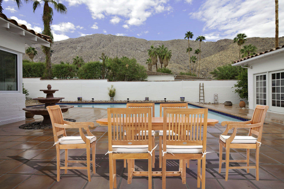 7 Piece Teak Wood Castle Patio Dining Set with Round to Oval Extension Table