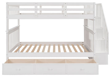 Gewnee Stairway Full-Over-Full Bunk Bed with Drawer,  Rail for Bedroom in White