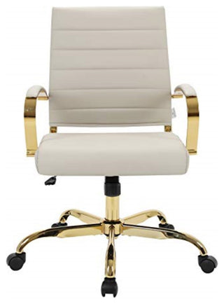LeisureMod Benmar Home Leather Office Chair With Gold Frame