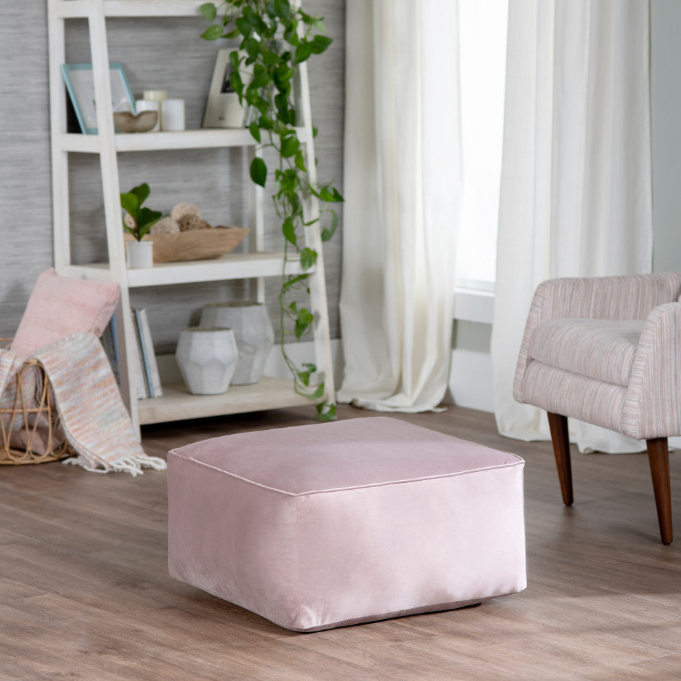 Cerra Velvet Square Pouf, Pink