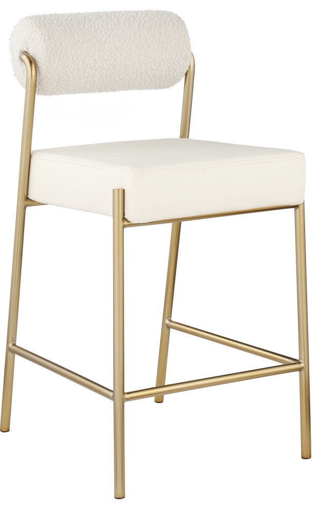 Carly Faux Leather Seat/Boucle Fabric Back Counter Stool, Cream