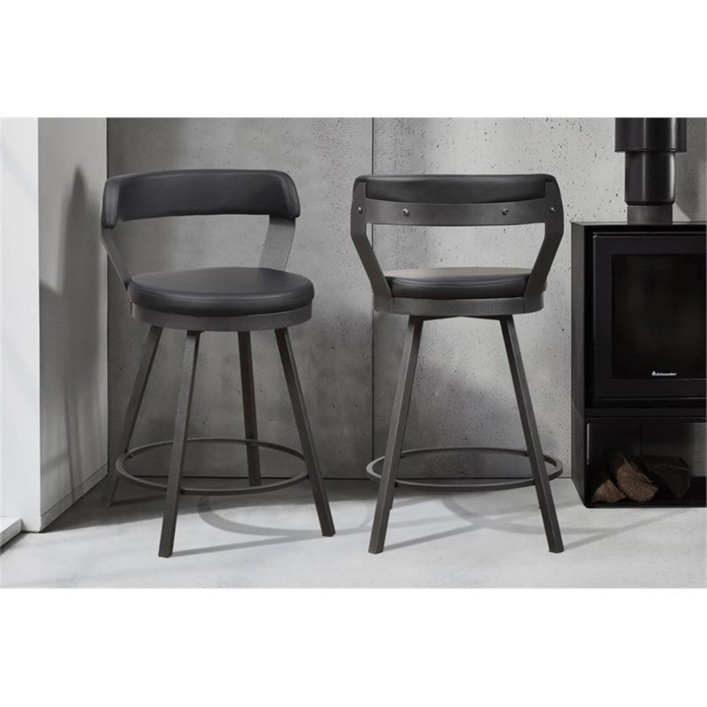 Lexicon Appert Metal Counter Height Swivel Stools in Dark Gray/Black (Set of 2)