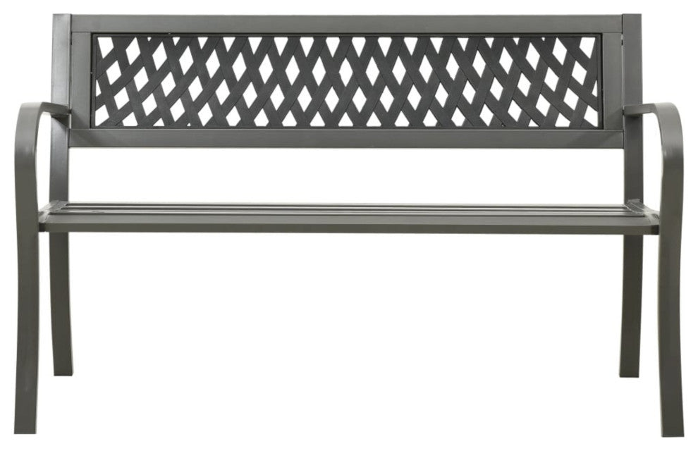 vidaXL Outdoor Patio Bench Garden Park Steel Bench with Armrests Steel Gray