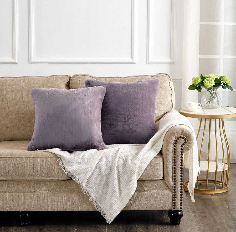 Heavy Faux Fur Throw Pillow Covers 2pcs Set, Elderberry, 20''x20''