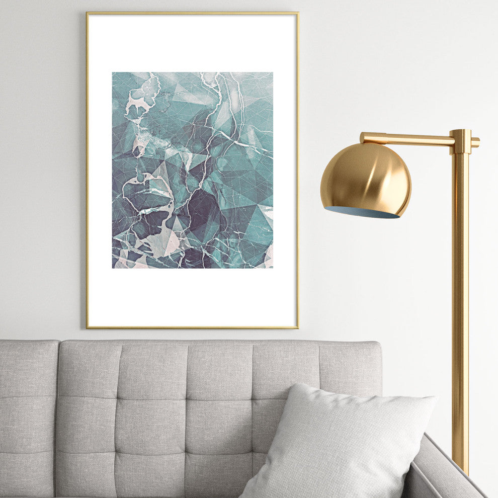 Emanuela Carratoni Teal Blue Geometric Marble Metal Framed Art Print