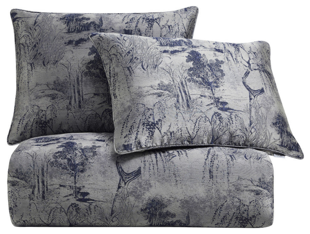 Pastoral Jacquard Duvet Cover Set, 3 Piece, Silver, Queen