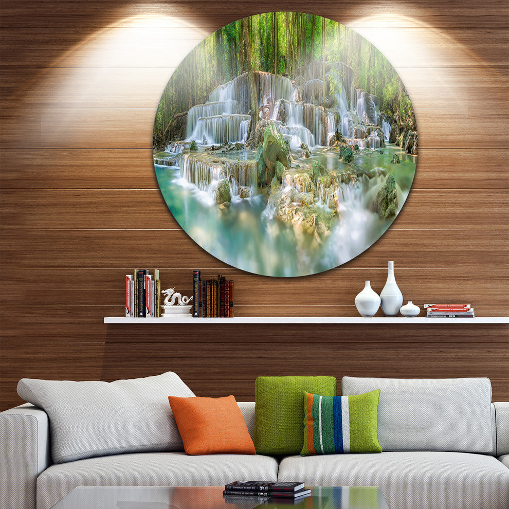 Level 6 Of Huaimaekamin Waterfall, Landscape Round Wall Art, 23"