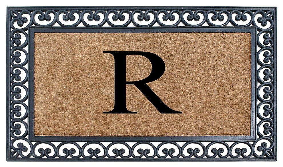A1HC Black Rubber and Coir Paisley Border Monogrammed Double Doormat, 30"X48", R