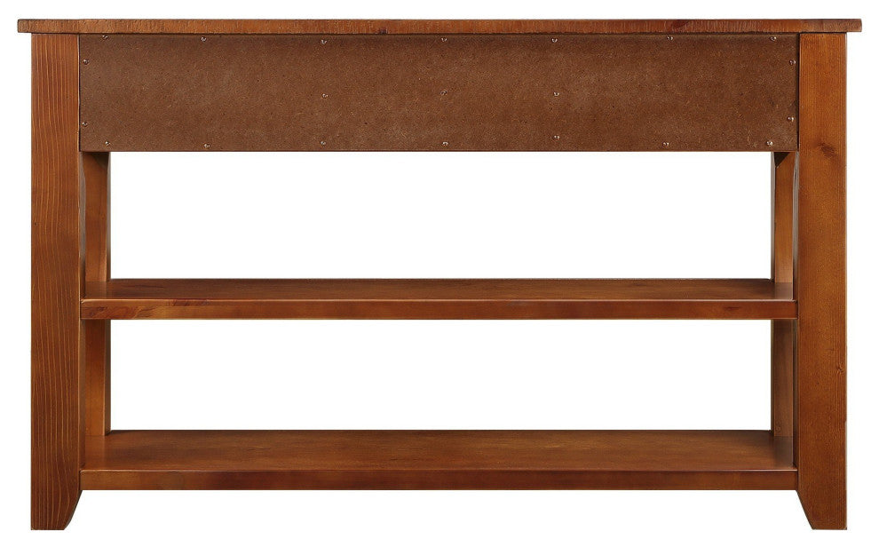 TATEUS 48" Solid Pine Wood Console Table with Storage Drawers, Brown