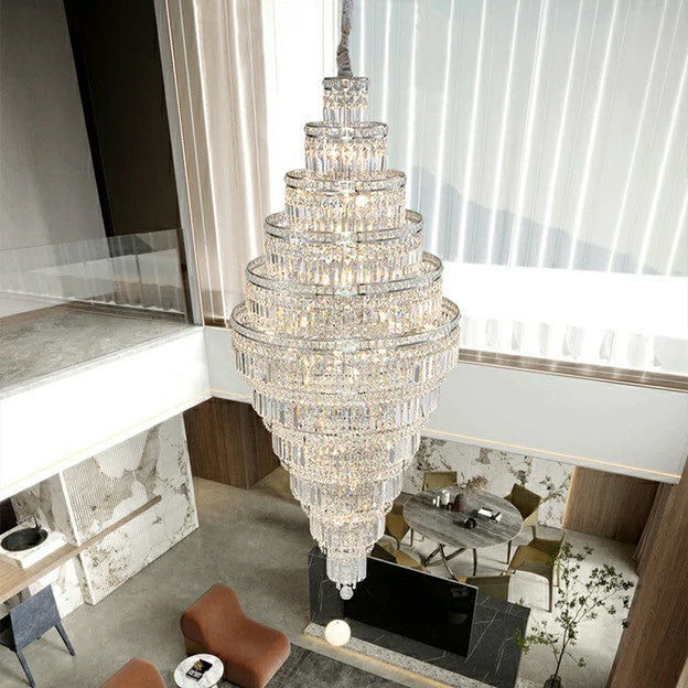 Chrome Extra Large Crystal Chandelier  41.3D"x98.4H", Warm Light