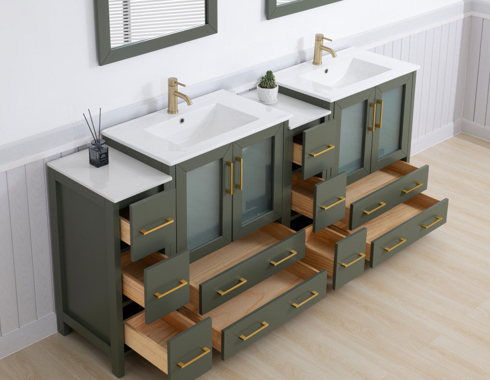 Vanity Art Freestanding Bathroom Vanity Set with Ceramic Top & Mirror