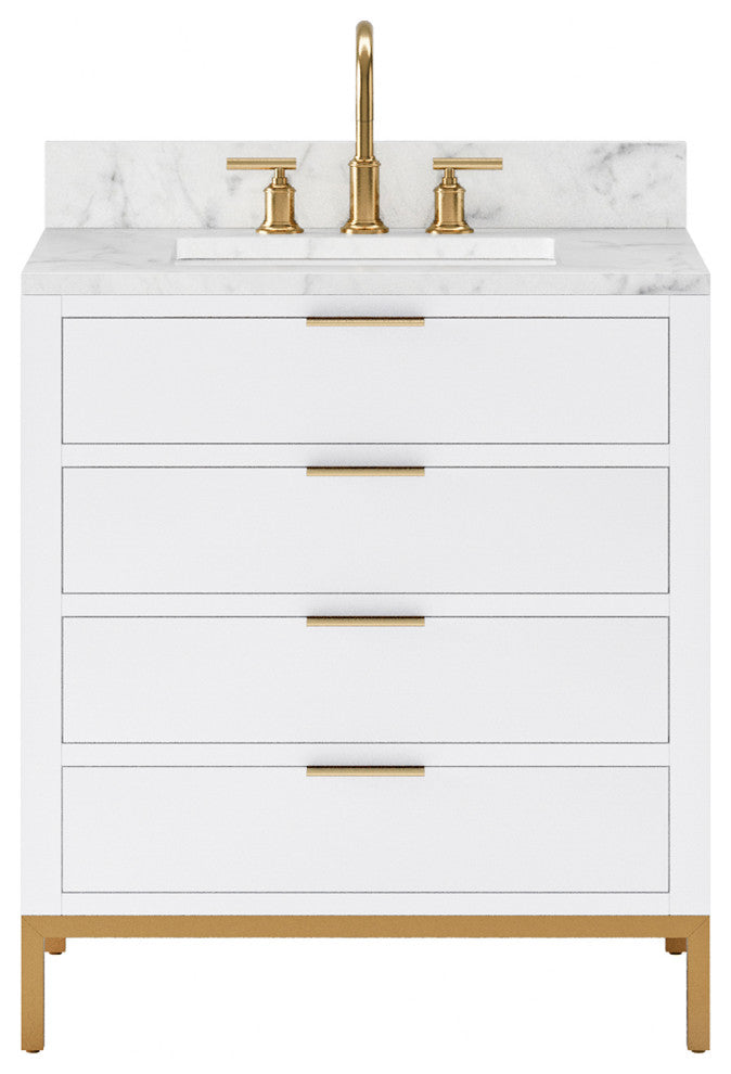 Bristol 30" Marble Countertop Vanity, White With Gooseneck Faucet
