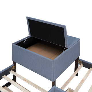 Gewnee L-shaped Platform Beds with Twin Size Trundle in Gray