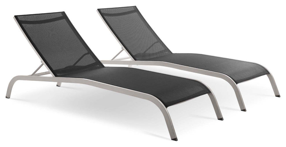 Savannah Outdoor Patio Mesh Chaise Lounge Set of 2 - Black
