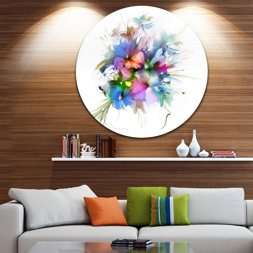 Summer Colorful Flowers, Watercolor Painting Round Wall Art, 36"