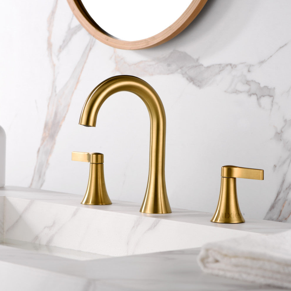 Luxier WSP11-T 2-Handle Widespread Bathroom Faucet with Drain, Brushed Gold