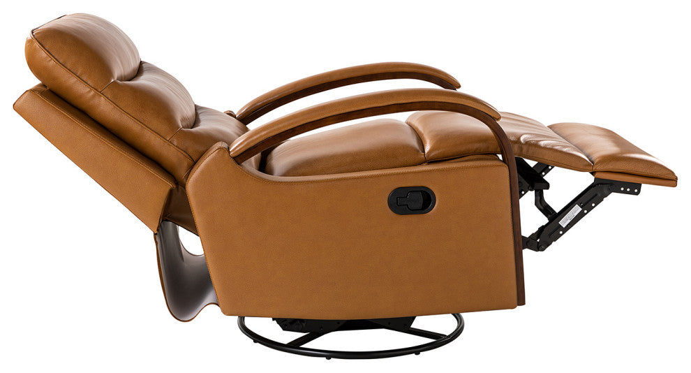 Konradin Genuine Leather Swivel Rocking Manual Recliner Set of 2, Camel